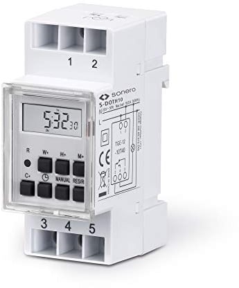 sonero® Digitale Zeitschaltuhr für Hutschienen / Schalttafel Einbau, 3600W, LCD-Display, 10 Schaltprogramme (Wochen-, Tages- und Minutenprogramm), 12/24h Timer, IP20, weiß, S-DOTH10