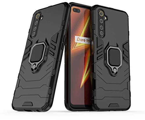 MRSTER Realme 6 Pro Hülle 360 Grad Drehbar Ringhalter Cover TPU Handyhülle 2 In 1 Plastic Silicone Case Heavy Duty Schutz Hybrid Stoßfest Schutzhülle für Realme 6 Pro. HB Black