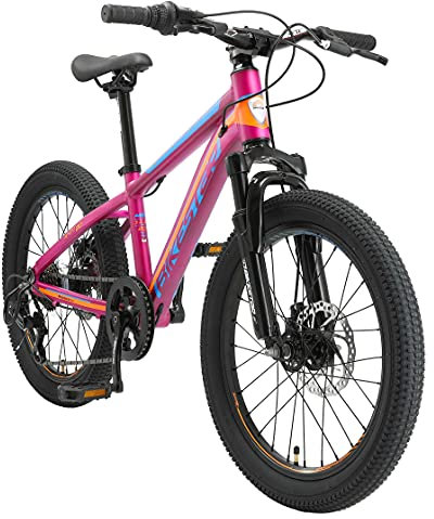 BIKESTAR Kinder Fahrrad Aluminium Mountainbike 7 Gang Shimano, Scheibenbremse ab 6 Jahre | 20 Zoll Kinderrad MTB | Berry