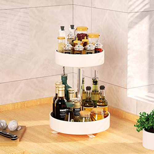 Especieros para Cocina Giratorio Bandeja Giratoria de Metal Lazy Susan para Armarios Altura Ajustable (2-Tier, Blanco)