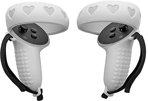 AreMe Silicone Skin Case Cover Protector Accessories with Knuckle Straps for Meta/Oculus Quest 2 Controller (White, 1 Pair)