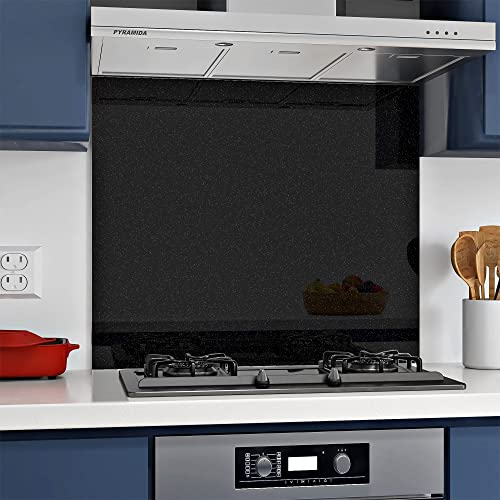 BELOFAY 60x65cm Black Sparkles 6mm Tempered Glass Splashback for Kitchen, 6mm Toughened Glass Heat Resistant Splashbacks for Cookers