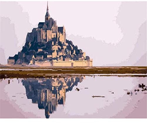 YSCOLOR Diy Ölgemälde Panorama Des Mont Saint Michel Malen Nach Zahlen Für Erwachsene Und Kinder Malen Wohnzimmer Schlafzimmer Küche Dekoration Leinwand 40X50cm