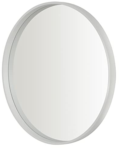 Home Selections Cool Grey Round Wall Mirror, 50cm, Wooden Deep Framed Circle Mirror