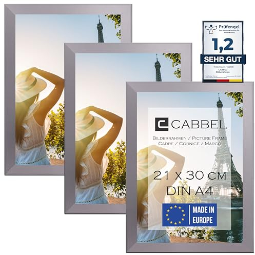 CABBEL paquete de tres (3 uds.) marco DIN A4 21x30 marco de madera MDF en plata | con cristal Plexi inastillable/Moderno