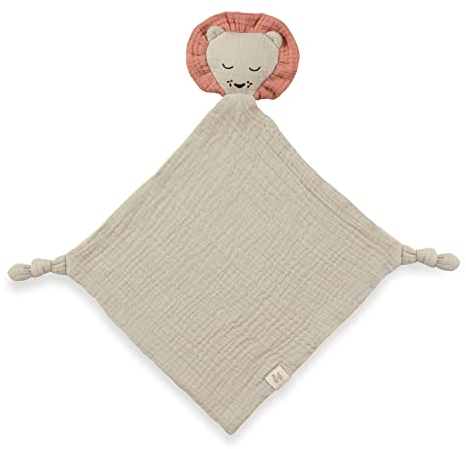 hauck Cuddle N Play, Löwe Beige - Musselin Schnuffeltuch & Trösterchen für Neugeborene 25 x 25 cm für Neugeborene mit Tiermotiv, Kuscheltier & Einschlafhilfe, Waschbar bei 60° C