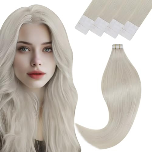 (Guten Valentinstag Geschenk) Tape Extensions Echthaar Blonde Extensions Tape in Echthaar Glatt Tape in Echthaar Extensions Platino Blond #60 45cm 50Gram 20pcs