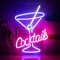 BringLuck2U Cocktails Enseignes Au Néon Rose Bleu Led Neon Lights Verre à Cocktail Lettre Néon USB Signe lumineux pour décoration murale pour Bar Party Home Kitchen Hotel