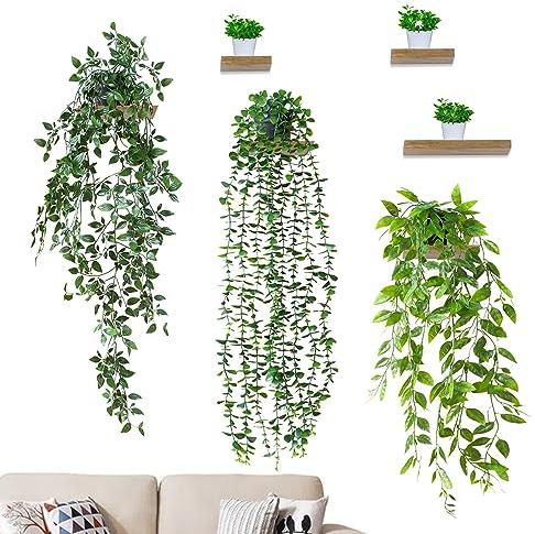 SXCCNW Künstliche Hängepflanzen, 3 Stück mit Topf Hängend Plastikpflanzen, Hängend Künstliche Pflanzen Künstliche Pflanzen Rebe für Draußen Balkon Wand Hochzeit Garten Deko