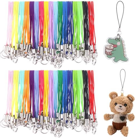 Mardatt 200Pcs Lanyard Phone Ring Strap, Mixed Color Hand Wrist Lanyard Strap String Cell Phone Split Ring Straps Cellphone Strap Charm Cord Detachable Lanyard Phone Ring Straps for DIY Cellphone USB