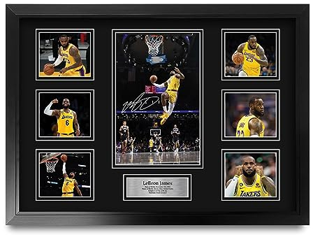 HWC Trading Lebron James Geschenke Gedrucktes Signiertes Autogramm Präsenationsdisplay für Fans von Basketball Memorabilien - A2 Gerahmt