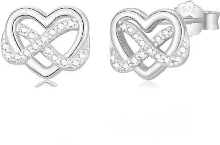 Kleine Ohrstecker für Damen Herren Mädchen, Unendlichkeits Herz Ohrstecker aus 925 Sterling Silber mit Zirkonia in der Farbe Silber, Schmuck Geschenk