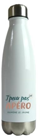 CADEAUX.COM - Gourde Personnalisable - J'peux Pas J'Ai Apéro - Gourde Isotherme Personnalisée - 500ml - Bouteille Thermos avec Message - Idée Cadeau Original- Cadeau Homme - Cadeau Femme