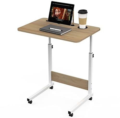 Lvechforhm Mesa Escritorio Auxiliar con Ruedas, Mesa Escritorio Auxiliar Cama 60x40cm, Mesa Ordenador Pequeña Regulable Altura, Marrón Móvil Mesa de Ordenador para Sala de Estar, Sofás, Oficina