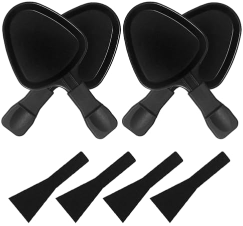 BOJIUSARL 4PCS Poelon Raclette Carré avec Revêtement anti-adhésif avec Poignée Isolée et 4 Pelle,Portable Plateau de cuisson Pour Omelette au Fromage Fondu