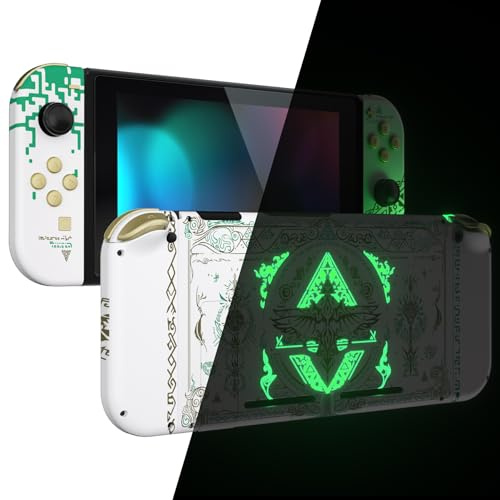 eXtremeRate Hülle Case für Nintendo Switch Joycon/Konsole, Joy Con Abdeckung & Tasten & Console Rückgehäuse & Kickstand, DIY-Ersatz Shell für Nintendo Switch-Totem of Kingdom Weiß
