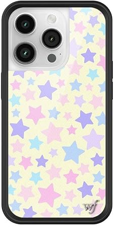 Wildflower Hüllen – Super Sweet Stars Hülle, kompatibel mit Apple iPhone 14 Pro, Sterne, Rosa, Gelb, Blau, trendig, schützender schwarzer Bumper, 1,2 m Falltest-Zertifiziert, kleines Unternehmen im