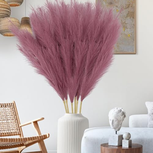 Mbsomnus 6 Stück Pampasgras Groß 110cm Pampasgras Künstlich Rotbraun Künstliches Pampasgras Deko Trockenblumen Getrocknete Blumen Deko Kunstblumen Pflanzen für Hochzeit Büro Schlafzimmer Wohnzimme