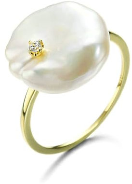 Stfery Rotgold Ring 585 Ringe für Frauen Unregelmäßig Perle Ehering Damen Einzeln