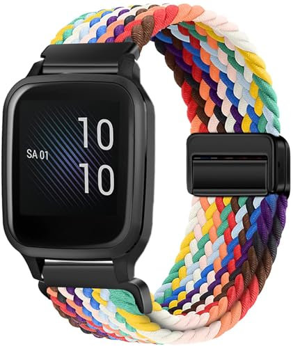 Issinlky cinturino nylon intrecciato per Garmin Venu Sq/Sq Music/Venu Sq 2/Sq 2 Music, elastico 20 mm per Garmin Venu 2 Plus/Vivoactive 3/Vivoactive 5/Garmin Venu/Vivomove HR/Forerunner 55 245 645
