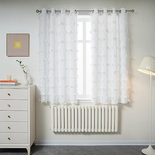 MYSKY HOME Vorhang Kinderzimmer Verdunklungsvorhänge 2er Set Gardinen mit Ösen Kurz Weiss Doppellagige Vorhänge Gardine Blickdicht mit Voile Raumtrenner Ösenvorhang, H 160 x B 132 cm, Weiß