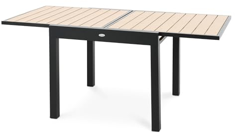 di volio Gartentisch COMLO, aus Kunstholz und Aluminium, ausziehbarer Balkontisch - 90/180 x 90 cm, robust & wetterfest, für Terrasse und Garten