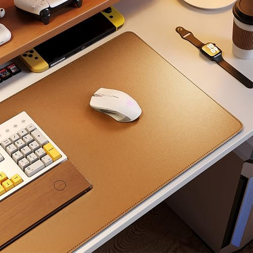 Große Schreibtischunterlage, Leder-Schreibblock, wasserdichter Schreibtischschutz, Tastatur-Mauspad, rutschfeste Schreibtischschutzunterlage mit Wildleder für Heimbüro-Dekoration (80 x 50 cm, Braun)