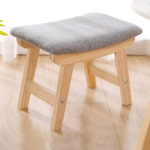Quadratischer Holz-Fußhocker, Ottomane, Hocker, Stoff, Wohnzimmer, Ottomane, Pouffe, grau, abnehmbares waschbares Design, kleine Bank für Schlafzimmer und Schuhwechsel