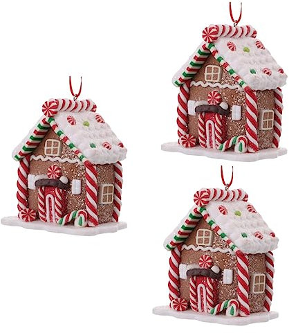 CORHAD 3pcs Christmas Tree Pendant Mini Gingerbread House Decorations Ginger Christmas Village Display Gingerbread Houses Home Decorations Xmas Small House Resin Hanging Tag