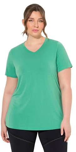 Ulla Popken Damen große Größen Übergrößen Plus Size Funktionsshirt, antibakteriell, V-Ausschnitt, Halbarm türkisgrün 46+ 810781432-46+