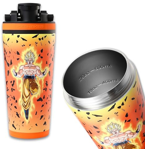 Ice Shaker Dragon Ball Z Stainless Steel Shaker Bottle | 26oz , Goku | Cold for 30+ Hours | Insulated Cup with Twist-on Agitator | Odor-Free Bottle for Protein Shakes, Water, Smoothies, Cocktails