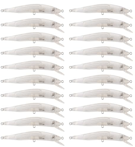 OriGlam 20 esche da pesca a forma di minnow non verniciate, non verniciate, per spigola, salmone, trota