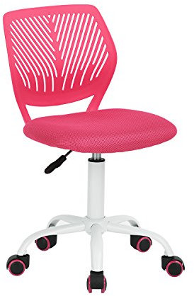 HOMYLIN Schreibtischstuhl, klein, ohne Armlehnen, mit Stoff-Sitzkissen und Kunststoff-Rückenlehne, Macaron-Farben, Drehstuhl für Studenten, Kinder, Rosa, 1 Stück