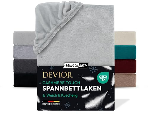 Devior Cashmere Touch Spannbettlaken, Silber, 180x200-200x220 cm – Für Wasser- & Boxspringbetten – Mikrofaser mit 190 g/m²– Winter-Spannbetttuch für Topper & Matratzen – Oeko-TEX Zertifiziert