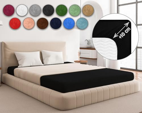 Sesto Senso Spannbettlaken 90x200cm Schwarz Hautfarbe für Topper Frottee mit Gummizug 100% Baumwolle