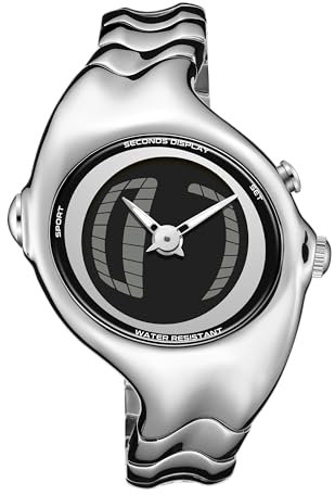 BENLYDESIGN Einzigartige Metall-Armbanduhr, Y2K Herren-Quarzuhren, futuristische Uhr, Edelstahlarmband (schwarz), Silber-glänzend