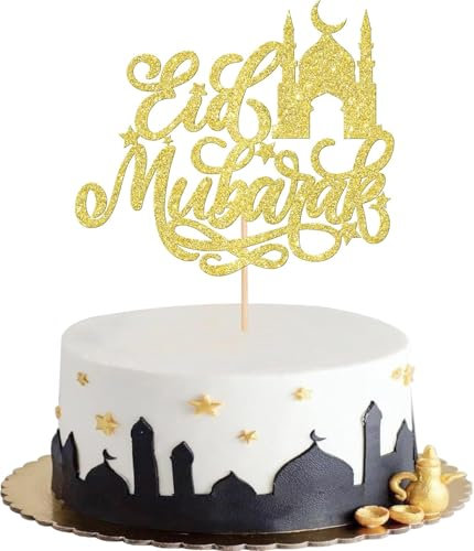 Eid Mubarak Tortendeko,Eid Mubarak Cake Toppers,Ramadan Kareem Kuchendekoration Topper Für Das Islamische Muslimische Festival Kareem Ramadan Cupcake Dekorationen Lieferungen (Gold D)