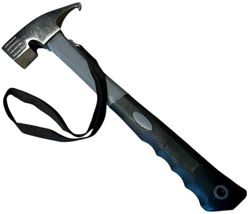 KOVA® Campinghammer mit Handschlaufe - Zelthammer mit Heringzieher - Praktischer Robuster Hering Camping Hammer zum Zelten & Heringe Herausziehen - Ideal für Zelt, Hartboden & Outdoor, GRAU