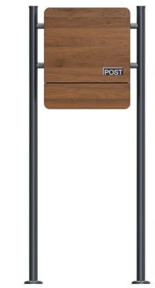 SCHARTEC Standbriefkasten SBS-SPB-5 Holz Design dunkel Briefkasten freistehend mit Zeitungsfach Stand Briefkasten stehend Postkast