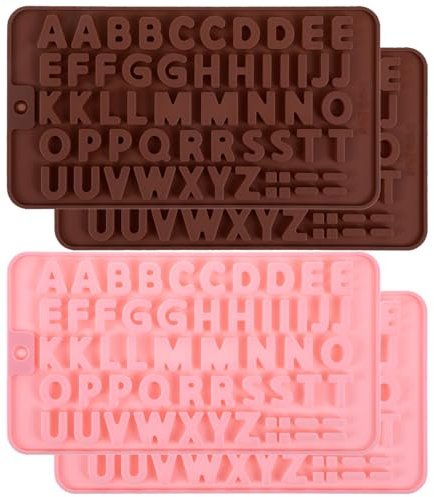 Oruola 4 Stück Silikonformen Gießformen Buchstaben,Buchstaben Silikonform Klein,Chocolate Letter Mold,Schokoladenform Rosa für Kuchen,Pralinen,Seifen,A-Z & 0-9 & Happy Birthday Alphabet