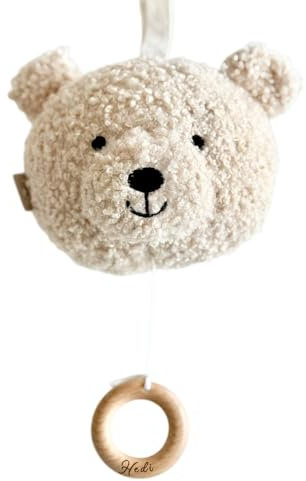 Manufaktur Liebevoll | Personalisierte Spieluhr zur Geburt Babyspieluhr Geschenk Baby Neugeborene Baby Spieluhr mit Musik Musikuhr (Bär Beige Plüsch)