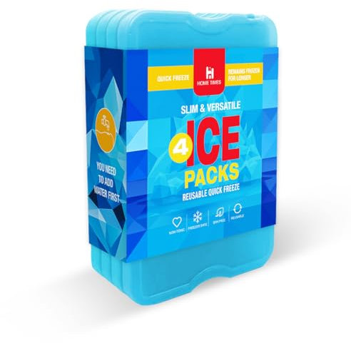 hometimestore Dünn Kühlakkus für Kühltasche Lunchboxen BPA-frei Kühlpakete Wiederverwendbar & Platzsparend für Camping, Angeln, Roadtrip und Strand, 4 Stück Leere Kühlakkus (Blau)