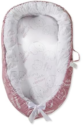 SONARIN Tragbares Babynest Neugeborene,Weiches Atmungsaktives Baby Nestchen Kuschelnest,Reisebett Kokon für Baby Säuglinge,mit Reversible 100% Baumwolle Bezug,88 x 53 cm(Rosa-Elefant)