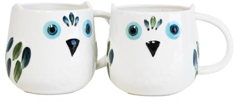 Darthome Set of 2 x 400ml White Owl Bird Shaped Mugs Cup Tea Coffee Hot Drinks Latte Gift