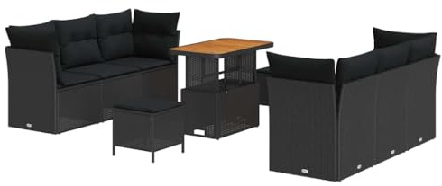 vidaXL Gartensofa-Set 9 STK. Schwarz Poly-Rattan