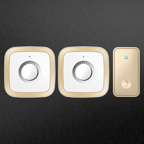 SLDAGe Wireless Doorbell,Self-Powered No Battery Door Bell, IP68 Waterproof Cordless Plug-in Doorbell Kit 2 Receivers, 60 Loud Chimes & 5 Level Volume (0-120dB) & LED Light for Home, Front,Gold