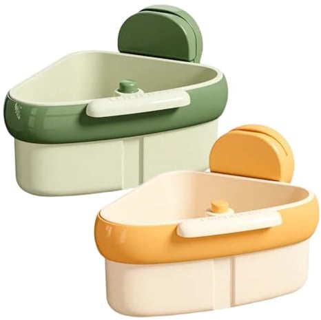 Sieb für Spülbecken, Suction Cup Sink Corner Rack, Multi-functional Drain Basket Saugtasche Waschbecken Ecke Rack, Küchenspüle Abfluss Korb für Waschen Organizer (Gelb+Grün)
