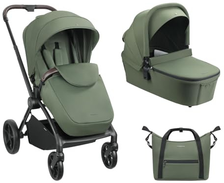 Kikkaboo Kinderwagen Kara 2 in 1 Babywanne, Sportsitz, Wickeltasche, Federung dunkelgrün