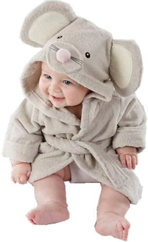 Albornoz para bebé, Bata de baño para bebé, Estilo ratón, Albornoz de algodón con Capucha y Orejas, Absorbente, cálido, Agradable para la Piel, con Lazo en la Cintura para el hogar, Regalos de Ducha