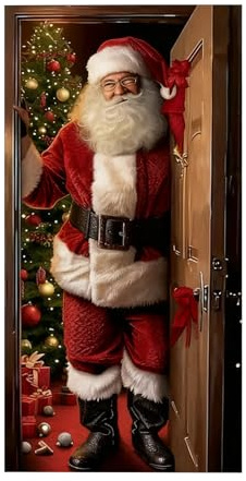 para puerta de Navidad, clásica vibrante de poliéster, para puerta de Papá Noel para, para ventana en la bahía, entrada al patio, de la noche